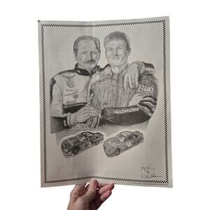 Dale Earnhardt Sr & Jr Signed Adkins Art Print NASCAR #3 Goodwrench #8 Budweiser
